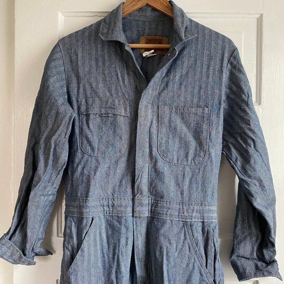 Pants - Thick Cotton Coveralls - Herringbone Blue Denim